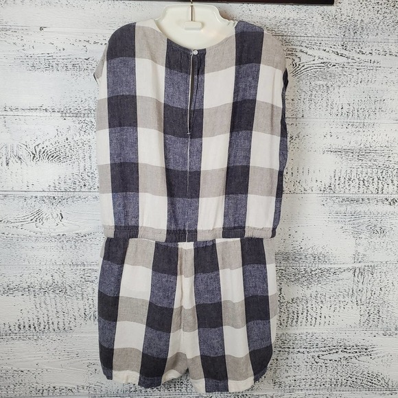 Old Navy Linen-Blend Plaid Sleeveless Romper Casual Summer One-Piece Coastal - Picture 4 of 9